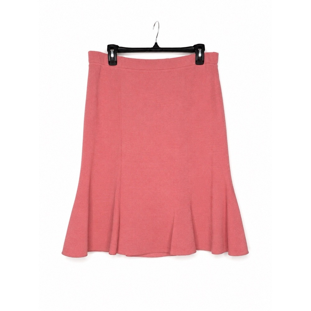 St. John Collection Reef Tweed Skirt Womens 12 Pink Wool Knit Flounce Hem NWT